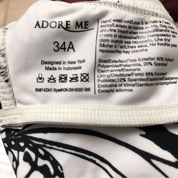 Adore Me black & white butterfly two piece bikini swimsuit 34A/M - Picture 3 of 6